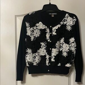 Karl Lagerfeld Monochrome Floral Lace Cardigan